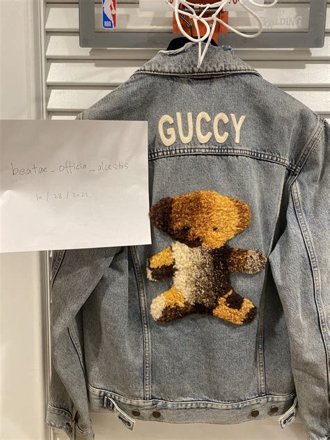 gucci jean jacket bear|Gucci jean jacket with snake.